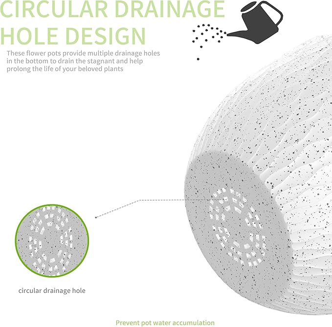 12/10/9 Inch Plant Pots, 3 Pack Large Flower Pots for Indoor and Outdoor Plants with Water Ripples, Large Plastic Flower Pots with Drainage Holes and Tray for Garden Indoor Plants