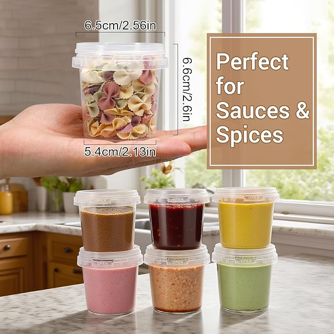 ASEVAT 5 oz 6 Pack Airtight Small Plastic Bucket with Lid, Mini Snack Buckets, Reusable Ice Cream Tub, Food Storage Container, Food Grade Freezer and Microwave Safe for Sauce, Soup