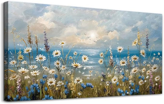 Large Wall Decor for Living Room Canvas Wall Art for Office Modern Wall Decorations for Bedroom White Flower Landscape Paintings Farmhouse Pictures Artwork Room Home Decor 48x24