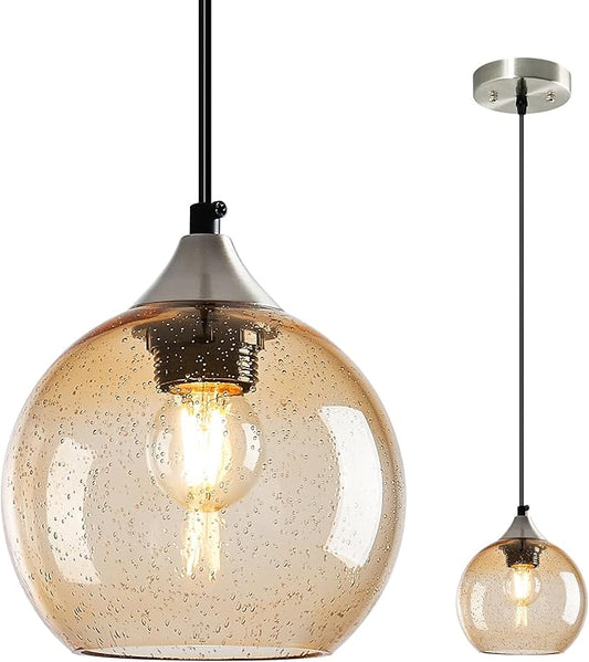 Light Brown Glass Pendant Lights Kitchen Island Globe Pendant Light Fixtures Modern Pendant Lighting for Bedroom Living Dining Room Light Fixture (5.9 in, 1 Pack)
