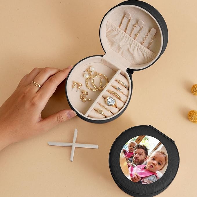 Personalized Jewelry Box Gifts for Women - Custom Jewelry Organizer with Image Text Logo - Customized Travel Leather Jewelry Case for Mom Wife Wedding Girls