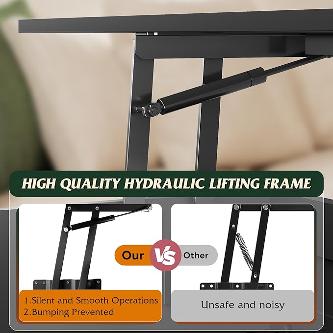 WLIVE Coffee Table, 41.3" Lift Top Coffee Table with 4 Wheels, Hidden Compartment, Storage Shelf and Lift Tabletop for Living Room, Reception Room, Black