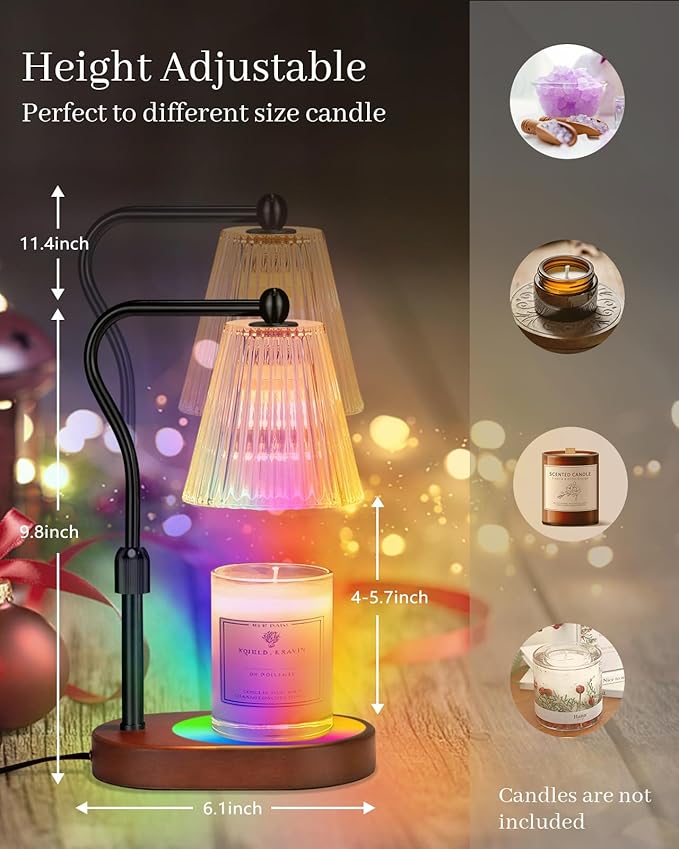 Candle Warmer Lamp with 7 LED Colors Lamp,Candle Warmer with Timer Dimmer Adjustable Height,Christmas Gift for Women Mom,Birthday Gifts for Women Mom