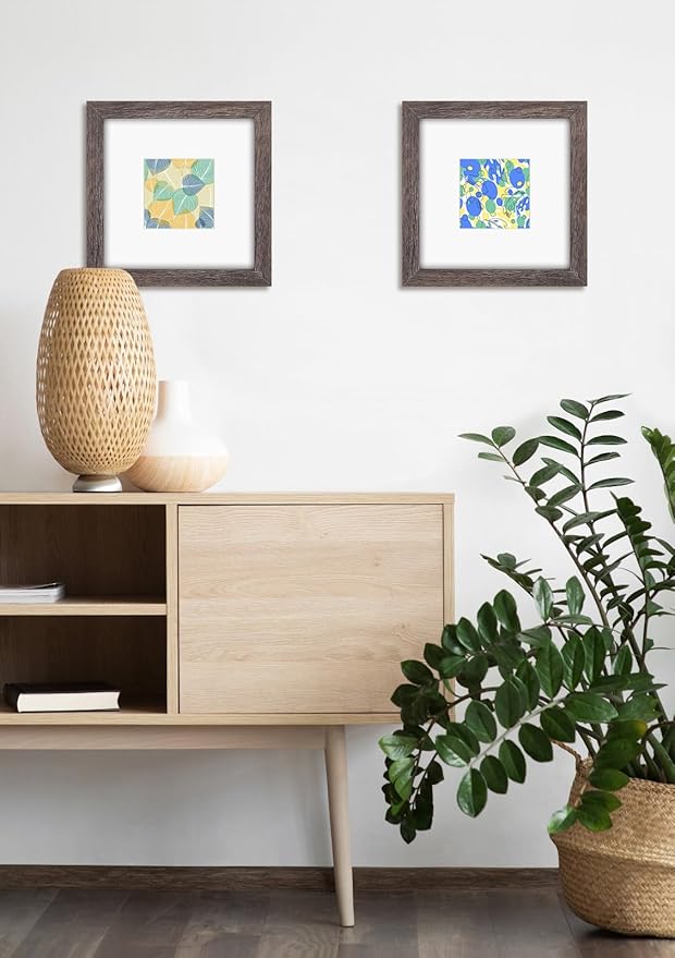 RPJC 8x8 Soild Wood Picture Frame with High Definition Glass Display Pictures 4x4 with Mat or 8x8 Without Mat for Wall Mounting Hanging Carbonized