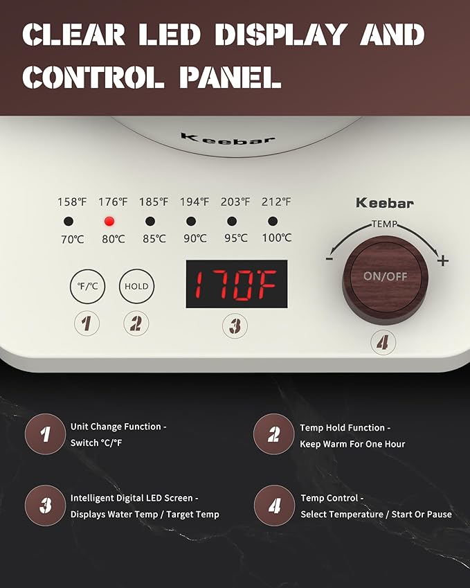 Electric Kettles, 1000W Gooseneck Electric Kettle with 6 Temperature Control Presets, 0.8L/27.05oz, 0.8mm Ultra-Fine Spout, 304 Stainless Steel Inner, Gooseneck Kettle with Auto Shut-Off, Matte White