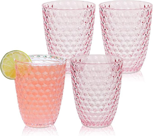 BELLAFORTE Shatterproof Tritan Plastic Short Tumbler, Set of 4, 12 oz - Laguna Beach Drinking Glasses - Unbreakable Glasses for Indoor and Outdoor Use - BPA Free - Pink