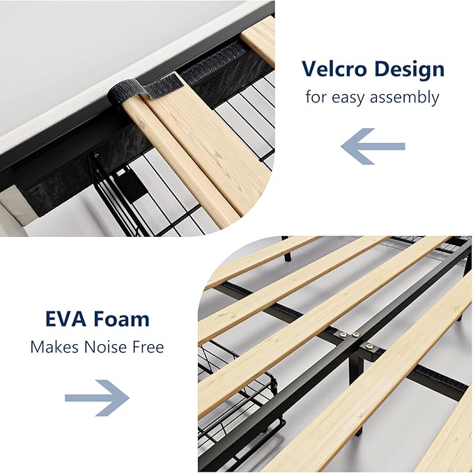 Full Size Bed Frame with Adjustable Headboard, Upholstered Platform Bed with 4 Storage Drawers, Wooden Slats Support, Built in Charging Station & LED, Noise-Free, No Box Spring Needed, Beige