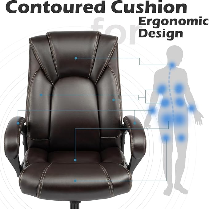 OUTFINE Office Chair Executive Office Chair Desk Chair Computer Chair with 5-Year hydrolysis-Resistant Leather Spring Cushion Ergonomic Support Tilting Function Upholstered in Bonded Leather (Brown)