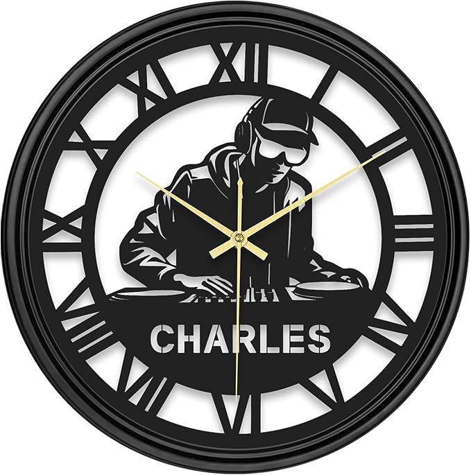 Personalized Name LED Wall Clock, Custom DJ Vinyl Record Hanging Clock with 7 Color Changing, Iron Art Clock, Hanging Decor for Bedroom, Living Room, Home, Office, Housewarming