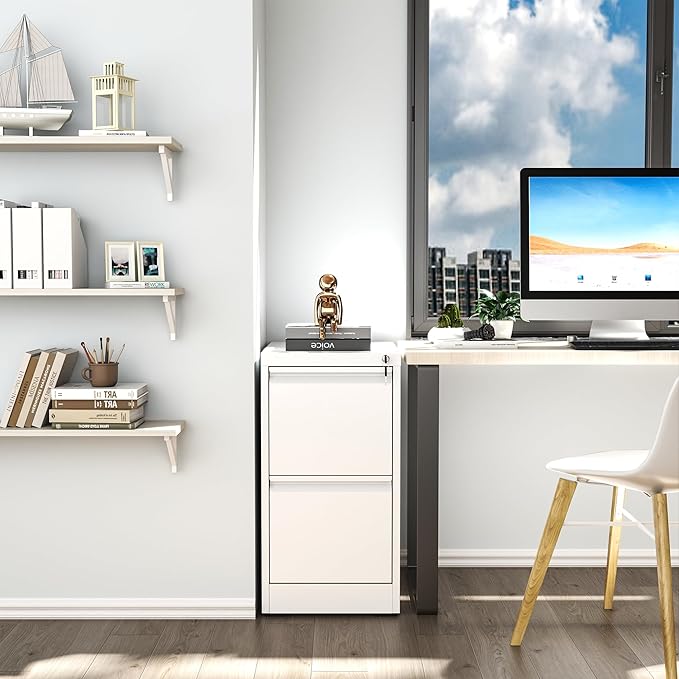 File Cabinet, Vertical File Cabinets with Lock for Home Office,Heavy Duty Office Steel Filing Cabinet for Hanging Letters/Legal/A4, Assembly Required (White, 2 Drawers)
