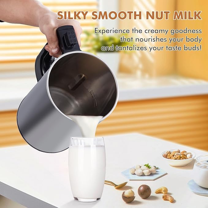 Automatic Nut Milk Maker Machine 50oz(Built-in Strainer), 6-7 Cups Per Batch, 100% Food Grade Stainless Steel 7-IN-1 Multifunctional Almond Milk Maker for Homemade Oat, Coconut, Soy&Plant Based Milks