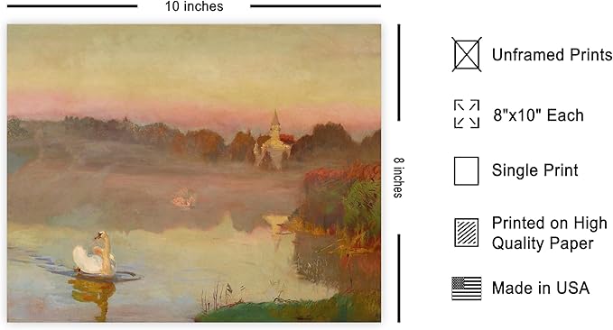 Poster Master Vintage Pond in Radziejowice Poster - Retro Swan Print - Lake Art - Landscape Art - Farmhouse Art - Animal Lover Art - Aesthetic Living Room or Office Decor - 8x10 UNFRAMED Wall Art