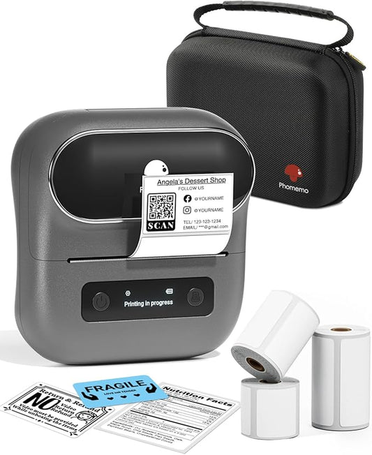 Phomemo Label Printer, M220 Thermal Bluetooth Barcode Label Maker, for Home, Office, School, Compatible with Phone & Laptop