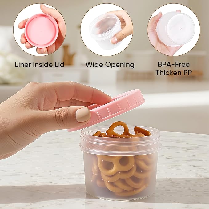 ASEVAT 4oz 6Pack Small Food Containers with Lids Salad Dressing Container Reuseable Snack Container Plastic Jar Freezer Storage Jars, Leakproof/Microwave/Dishwasher Safe