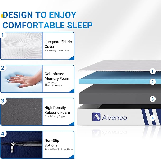 Avenco Folding Mattress Twin, Trifold Mattress 4 Inch Memory Foam for Guest Room/Caravan/Camping/Travel Mattress, Tri Folding Mattress Portable with Removable Cover & Non-Slip Bottom, 75" Lx39 Wx4 H