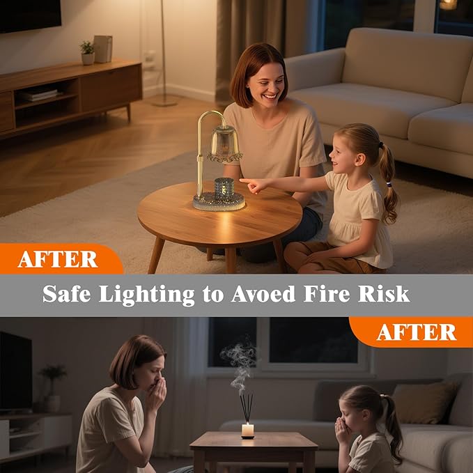 Candle Warmer Lamp with Adjustable Height - Flameless 4-Level Dimmable Wax Warmer, Timer Function & Stylish Design in Multiple Colors（Brown）