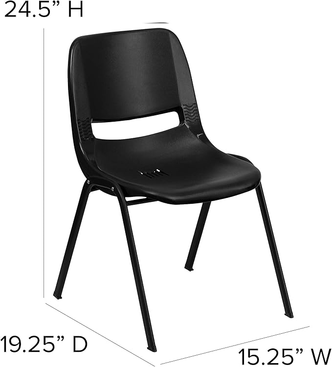 EMMA + OLIVER Kid's Black Ergonomic Shell Stack Chair - Black Frame and 14" H Seat