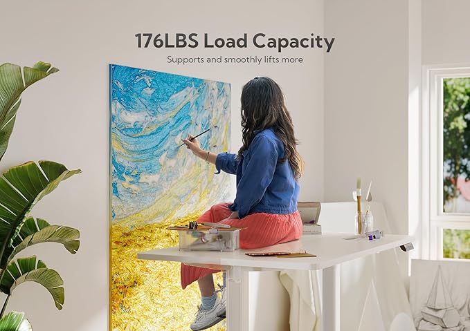 Claiks Electric Standing Desk, Adjustable Height Stand up Desk, 40x24 Inches Sit Stand Home Office Desk with Splice Board, White Frame/White Top