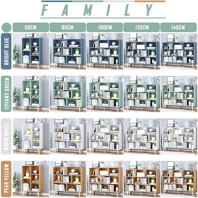 IOTXY Wooden Open Shelf Bookcase - 3-Tier Floor Standing Display Cabinet Rack with Legs, 8 Cubes Bookshelf, Tiffany-Green