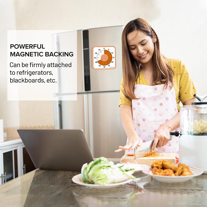 Secura 7.5 Inch Visual Timer, 60 Minute Oversize Countdown Visual Timer for Kids and Adults, Durable Mechanical Time Management Tool (Orange)