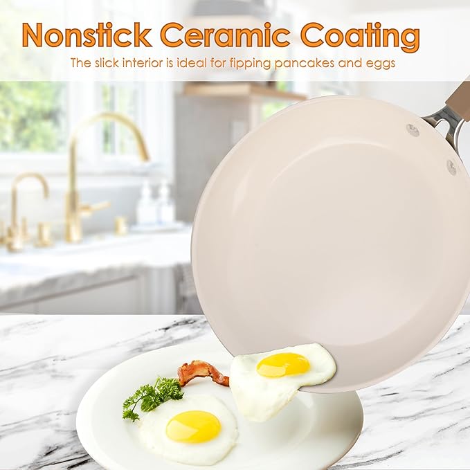 22Pcs Pots and Pans Set Non Stick, Ceramic Nonstick Cookware Set, Kitchen Induction Pots and Pans Cooking Set with Stay Cool Handles, without PFOA, PTFE or PFAS, Cream Yellow