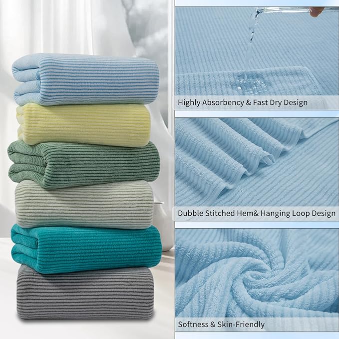 4 Piece Bath Towel Set 35"x70"Oversized Bath Towel for Bathroom Ultra Soft Fluffy Extra Large Bath Sheet Luxury Premium Bathroom Towel Highly Absorbent Quick Dry Shower Towel for Hotel Spa,Blue