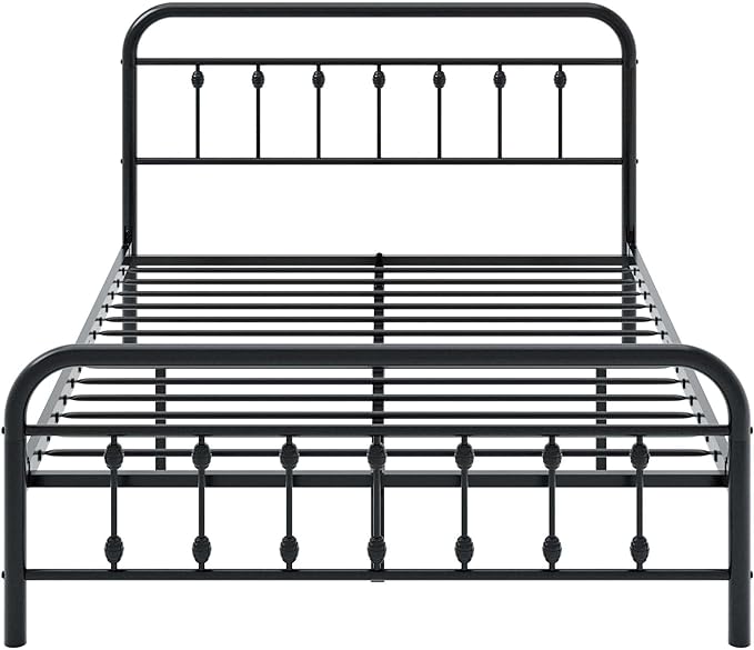 Allewie 14 Inches Full Size Metal Platform Bed Frame with Victorian Style Iron-Art Headboard/Footboard, Mattress Foundation, Easy Assembly, Under Bed Storage, No Box Spring Required, Black