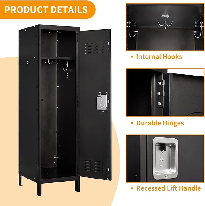 STANI Metal Locker, Metal Cabinet for Home Office, Storage Locker with Doors and Shelves, Lockable File Organizer Coat for Gym, School, Office