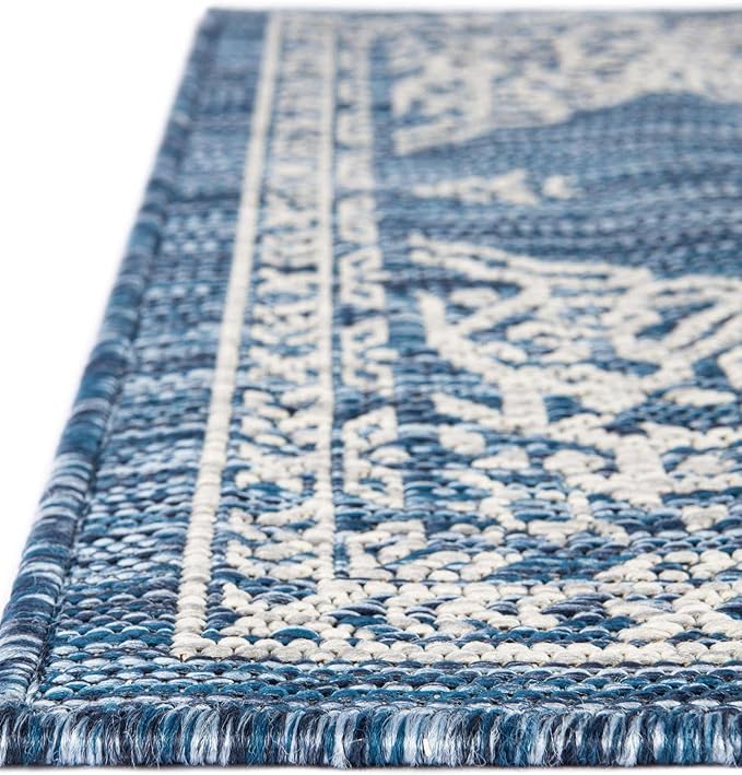 Unique Loom Outdoor Traditional Collection Area Rug - Antique (2' 7" x 10' Runner Blue/Ivory)