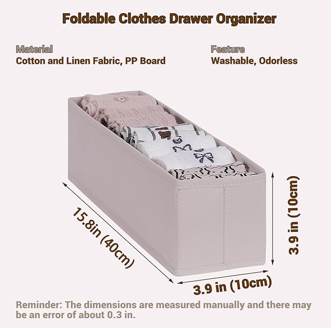 MURRI&MURRDI Mini Foldable Clothes Drawer Organizer 6 Pcs, Small Fabric Storage Organizer for Nursery, Sock, Underwear, Bra, Belt, Tie, Scarves, Gray