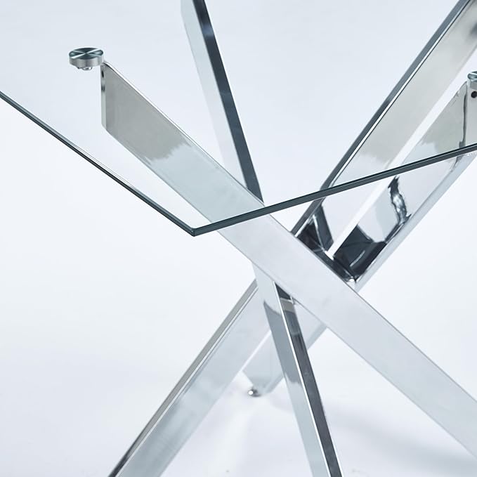 Square Glass Dining Table with Tempered Glass Top and Metal Legs - Modern Style for Home, Kitchen, Dining Room