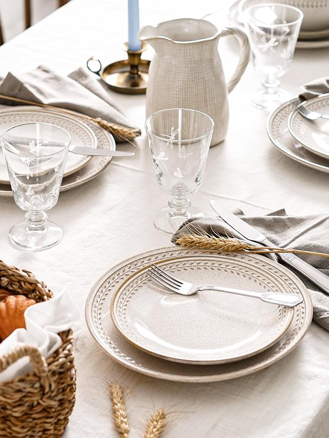 Dinnerware Sets for 4, 12 Piece Ceramic Dish Set with Plates and Bowls | Oven/Dishwasher/Microwave Safe | Ideal for Housewarming | Reactive Beige (10" Plate+8" Dish+27oz Bowl)