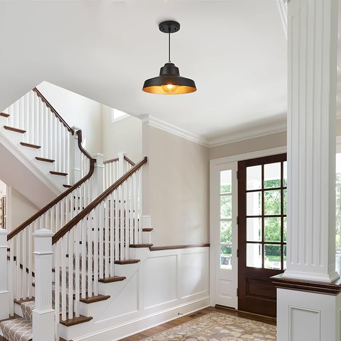 12 Inch Black Pendant Light Fixture,Farmhouse Hanging Lamp Adjustable Height Dome Pendant Lights for Kitchen Island Dining Room,2 Pack