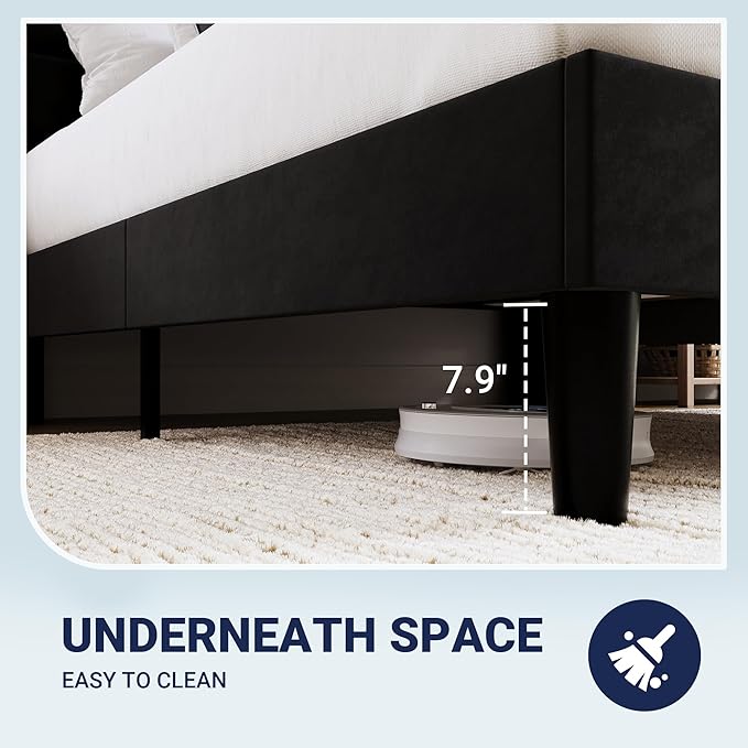 Allewie King Size Platform Bed Frame with Charging Station & Storage Headboard, Upholstered Velvet Wingback Design & USB Port, Strong Wooden Slats Support, No Box Spring Needed, Easy Assembly, Black