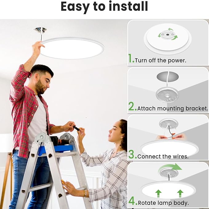 zemty 2Pack 20 inch LED Flush Mount Ceiling Light, 50W 5000lm Large Light Fixture, 3 Color Temperature in One 3000k 4500k 6000K Round Modern Ceiling Lamp for Bedroom Kitchen Dining Room (White)