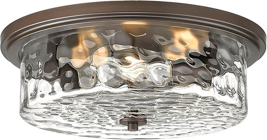 Large Industrial Flush Mount Ceiling Light, 16" 3-Light Modern Ceiling Light Fixture, Farmhouse Close to Ceiling Lighting,Hammered Glass Ceiling Light for Bedroom, Living Room, Kitchen Island