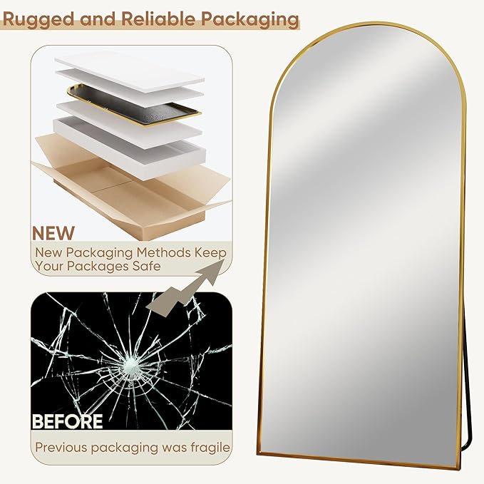 Full Length Mirror, 76"x34" Oversized Arched Mirror Large Standing Mirrors, Tall Mirrors Body Floor Mirror for Bedroom Living Room Aluminum Frame,Gold
