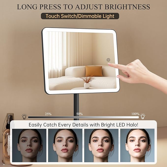 FUNTOUCH Vanity Mirror with Lights for Women Girls, Makeup Mirror Christmas Birthday Gifts for Adult Teen Kid,Detachable 40X Magnification for Vanity Desk Tabletop, Black