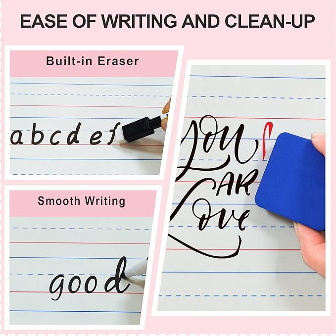 Dry Erase Boards 6 Pack, Double Sided Small Whiteboards with Lines for Kids, Students, Teacher & Classroom Pack, 9"x12" Mini Individual White Boards Lined for Writing Math English Practice