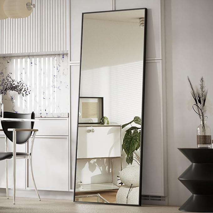 Koonmi 68"x22" Floor Mirror Full Length, Bedroom Floor Body Mirror with Stand, Black Mirror, Leaning, Standing or Hanging Horizontally/Vertically