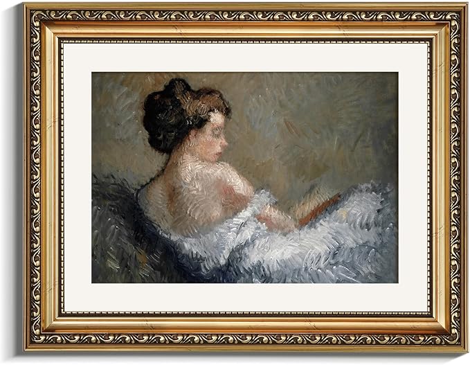 VIYYIEA Gold Framed Wall Art Canvas Print Home Decor Portrait Wall Art Sitting Woman Vintage Decor Room Aesthetic Mid Century Lady Elegant Farmhouse Painting Wall Decor for Bedroom Bathroom 11x14in