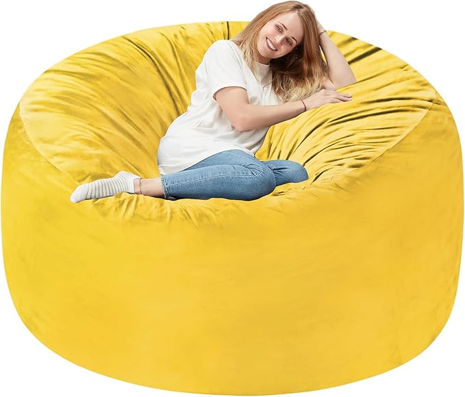 Homguava 6 FT Bean Bag Chair: 6' Bean Bags with Memory Foam Filled, Large Beanbag Chairs Soft Sofa with Dutch Velvet Cover-Mustard