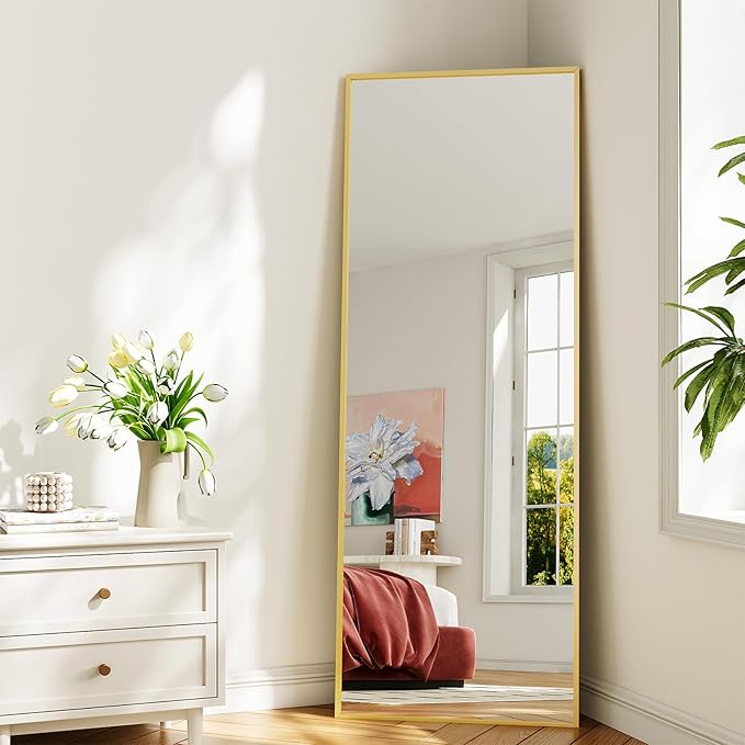 Koonmi 68"x22" Floor Mirror Full Length, Bedroom Floor Body Mirror with Stand, Large Gold Mirror, Leaning, Standing or Hanging Horizontally/Vertically
