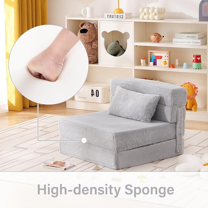 Folding Sofa Bed Floor Mattress for Kids with Pillow, Toddler Washable Folding Floor Nap Mat for Sleeping Daycare, Child Fold Up Sofa Futon Chair Bed with Storage Bag for Girls and Boys