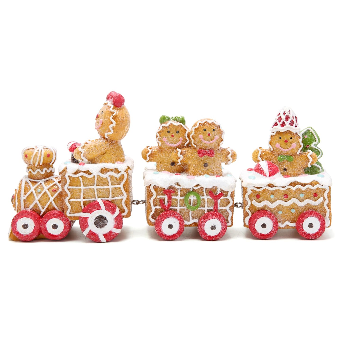 Hodao 9.25” Length Christmas Gingerbread Man Train Decorations Xmas Train Figurines Winter Decor Handmade Polyresin Gingerbread Man Figurines for Xmas Decor Gift - Christmas Party Home Decor