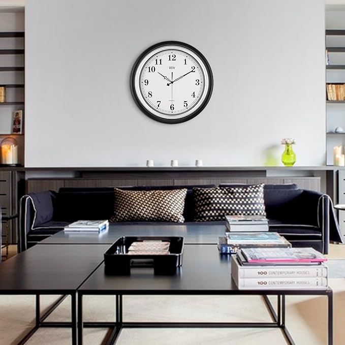Black Wall Clocks, 18 in Large Wall Clocks Battery Operated, Retro Anolog Silent Vintage Decorative Wall Clock for Kitchen, Bathroom, Bedroom, Office, Living Room Decor-Black Silver