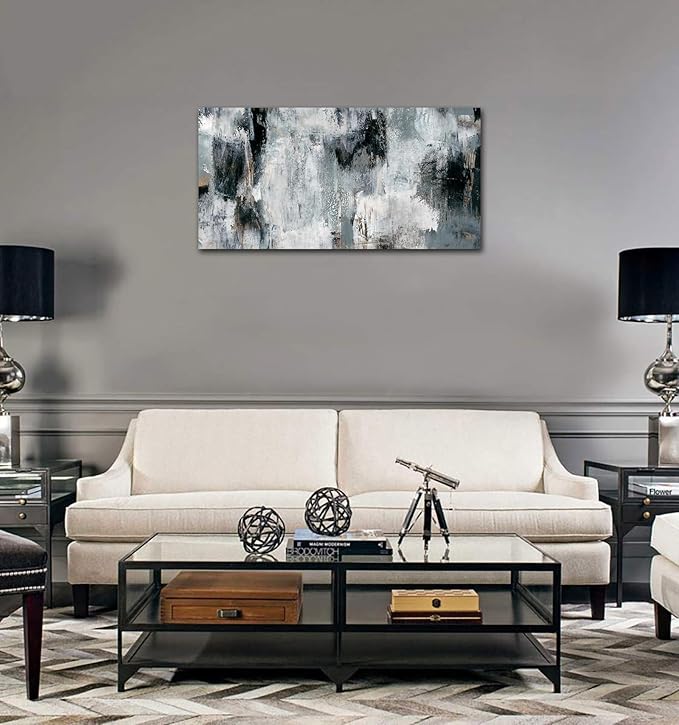 NINEASO Black Gray Abstract Wall Art - Abstract Canvas Pictures for Wall Decor Modern Abstract Canvas Painting Artwork for Living Room Bedroom Home Office Wall Decorations 20" x 40"