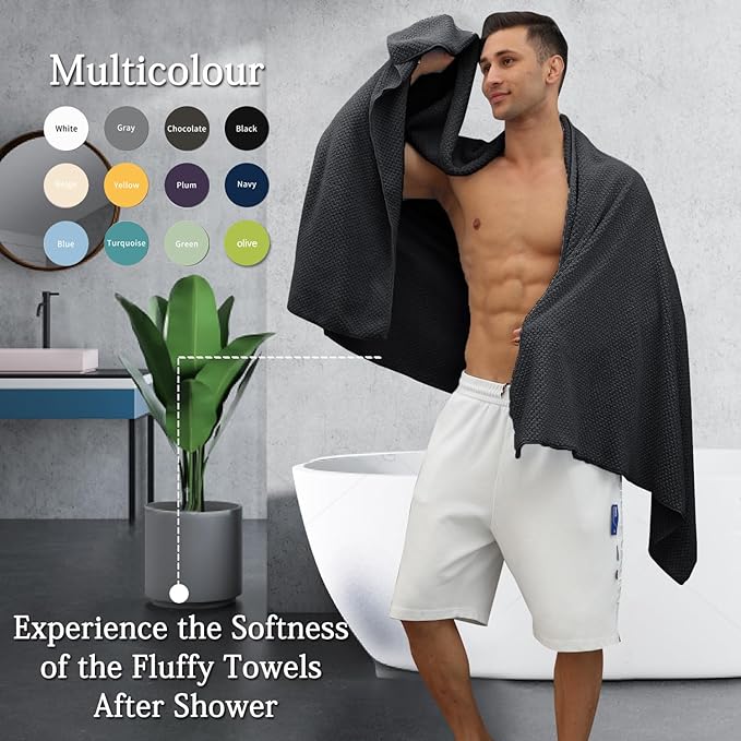 8-Piece Black Bath Towels Set,2 Oversized Large Bath Towels Sheet,2 Hand Towels and 4 Washcloths - 600 GSM Soft Luxury Towel Set,Highly Absorbent Quick Dry Towel Collection for Bathroom,Hotel and Spa