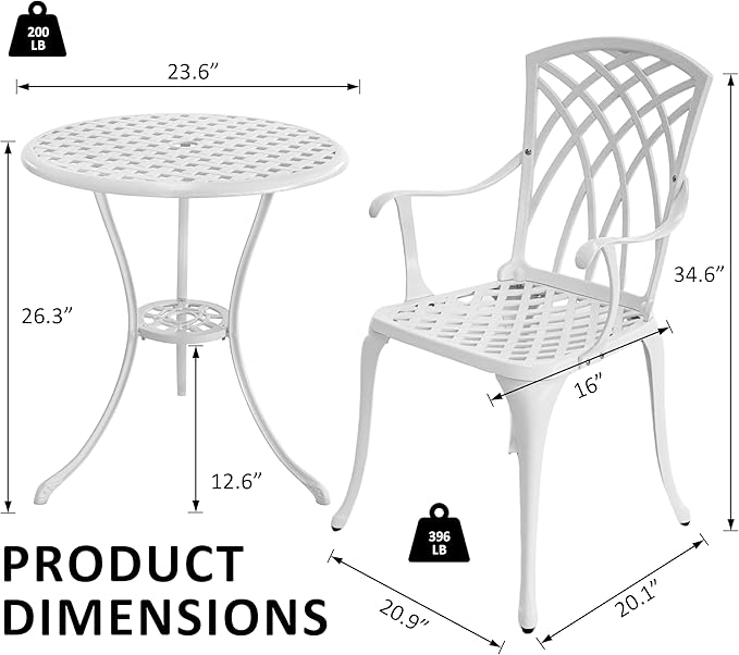 Patio Bistro Set, Bistro Set Outdoor 3 Piece, Cast Aluminum Patio Furniture Set, Garden Table Set, 1.97" Umbrella Hole