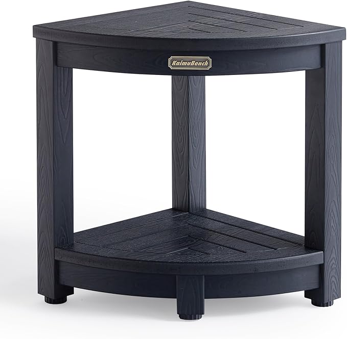 Shower Bench for Inside Shower, Poly Lumber Corner Shower Stool, Plastic Bathroom Bench Seat for Shaving Legs, Shower Chair Seat, Shower Foot Rest with Adjustable Feet, Non-Slip, Black